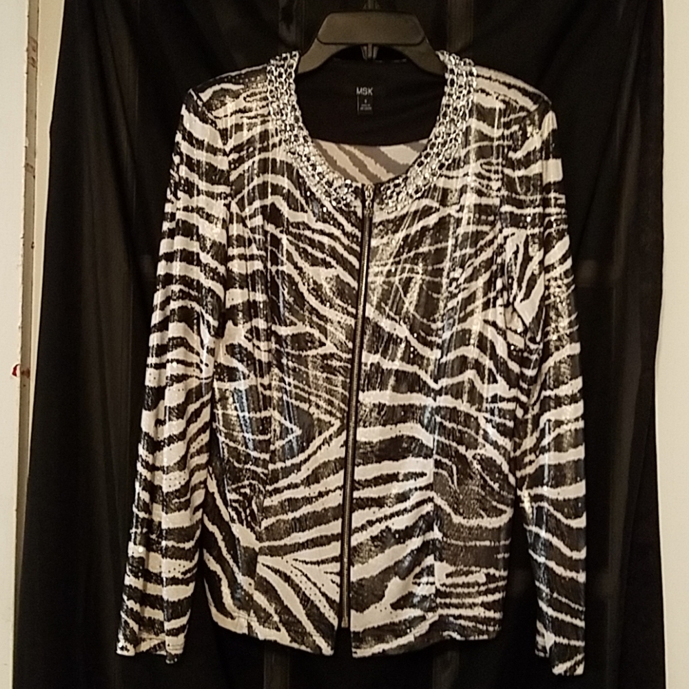 MSK size Small zebra print zip up blouse or jacket
